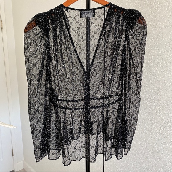 The Kooples Glitter Flowers Sheer Peplum Top - Picture 7 of 9